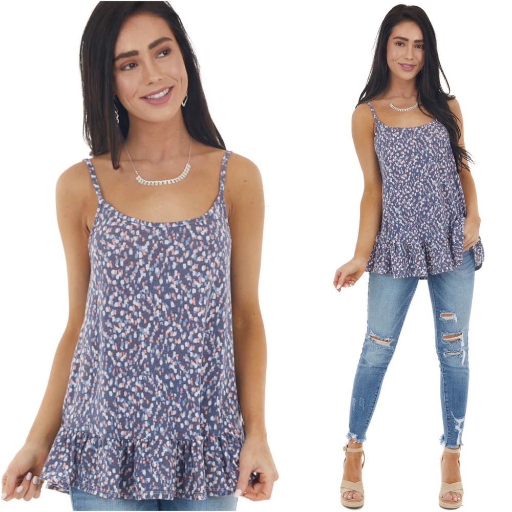 SALE! ❤️ NEW!! USA MADE navy coral blue print womens summer cute tank top - Picture 2 of 6
